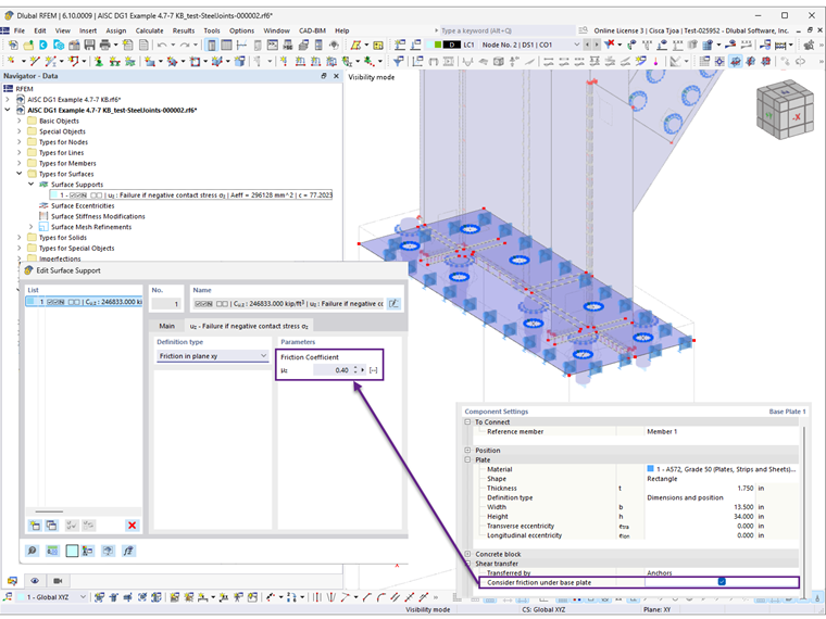 KB 001958 | AISC Base Connection Design Subject to Tension and Shear in RFEM 6