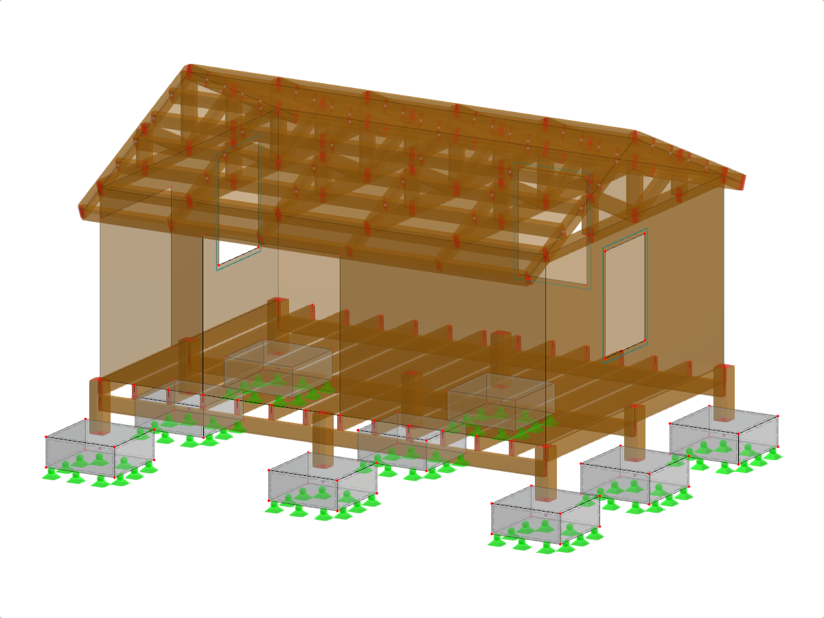 Estructura de madera prefabricada con cimentación de hormigón y cubierta