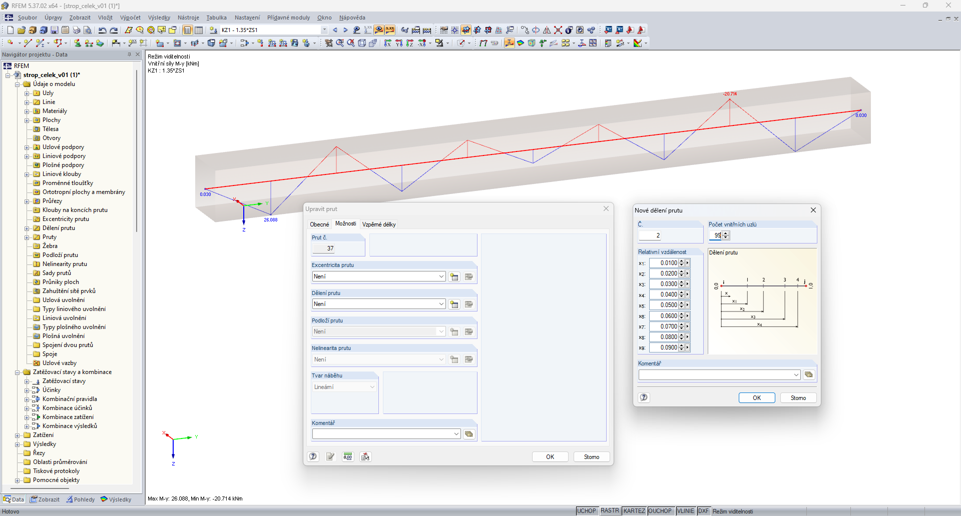 FAQ 005699 | Tengo una viga de resultados en el modelo, pero el diagrama de momento flector es lineal. Debido a la carga, esperaría un diagrama parabólico. Esto no cambia.