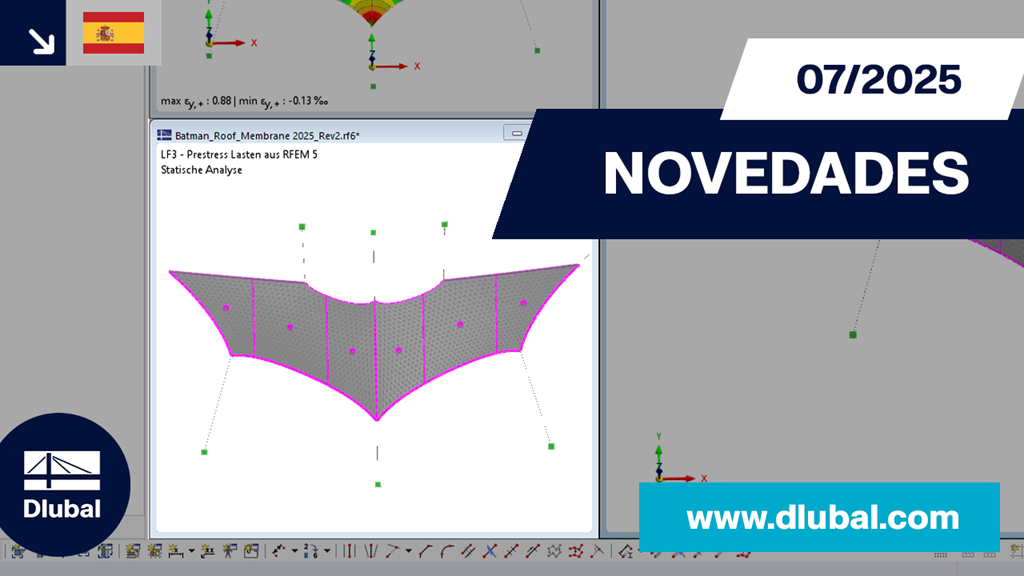Vista del modelo estructural, centrado en los elementos de pretensado que muestran la rigidez