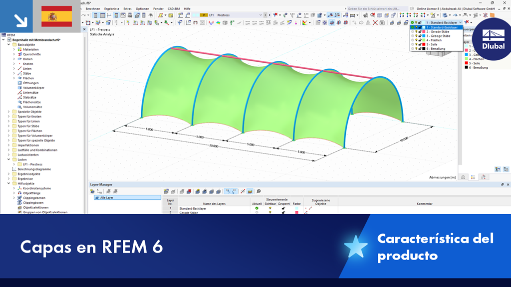 Vista de la función de capas en RFEM 6 para la edición eficiente de modelos complejos.
