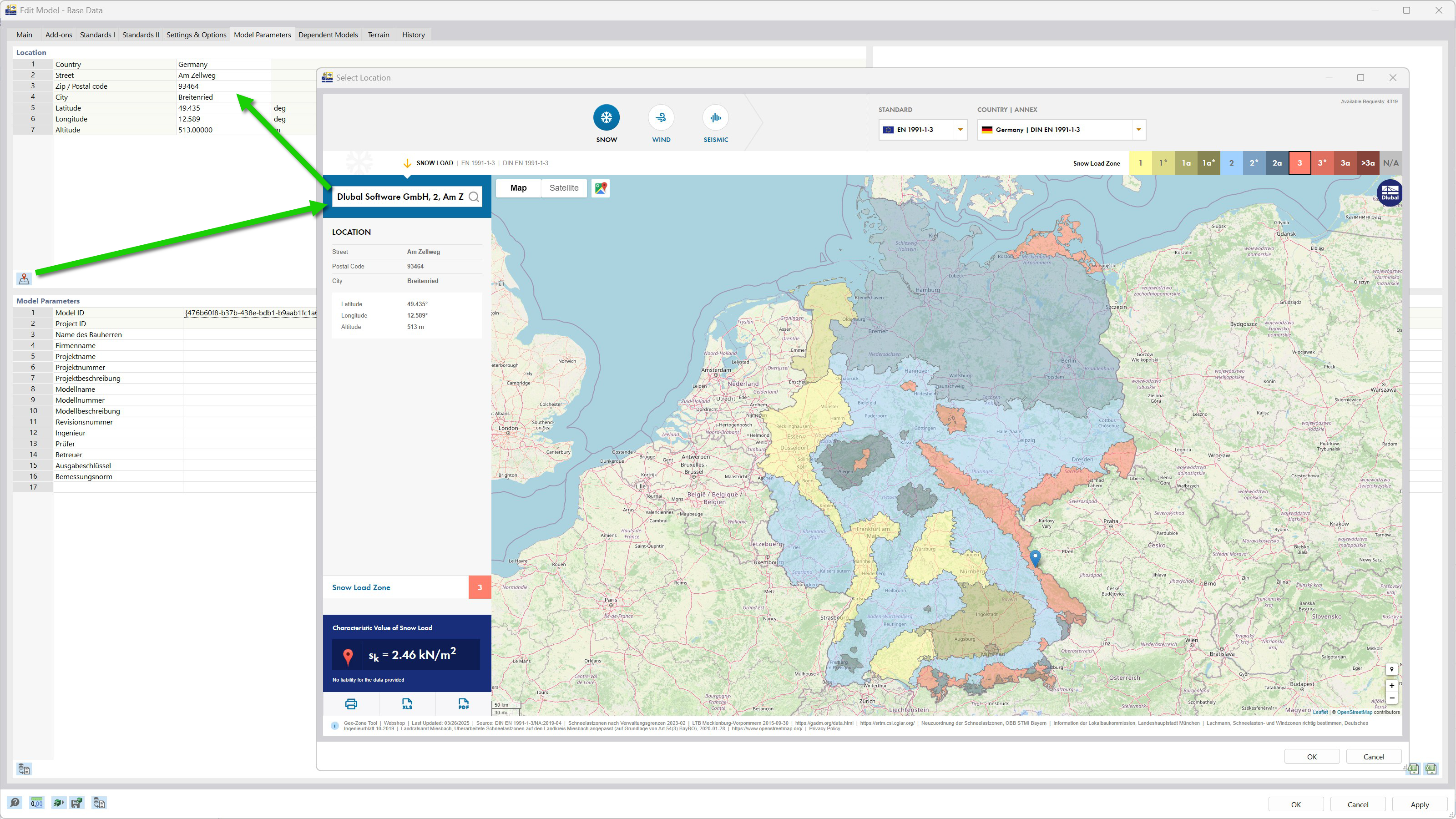 Mapa digital de la zona del proyecto para la determinación automática de cargas basada en zonas