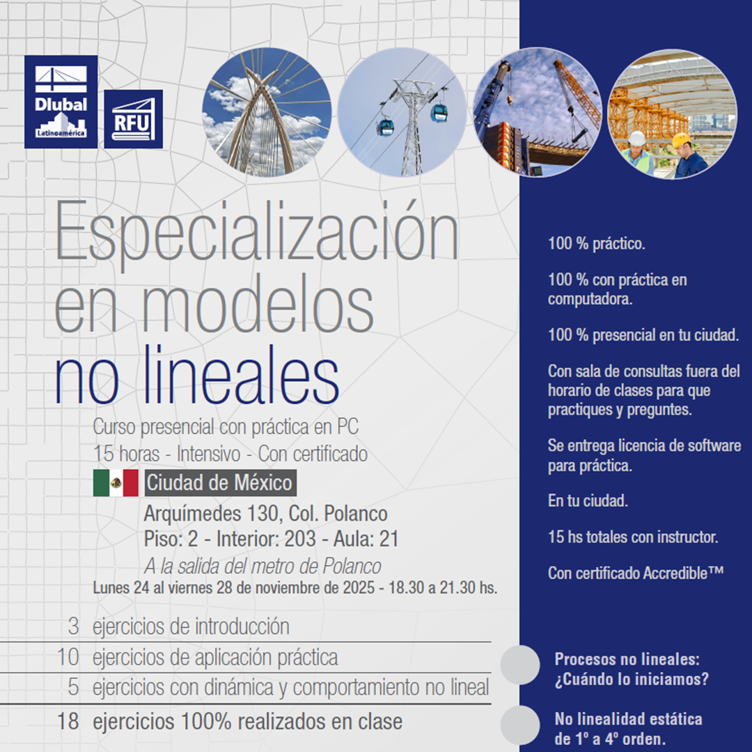 Sesión de entrenamiento sobre modelos no lineales en desarrollo estructural utilizada en la Ciudad de México. Ingenieros avanzados están adquiriendo habilidades críticas para la optimización de estructuras complejas.