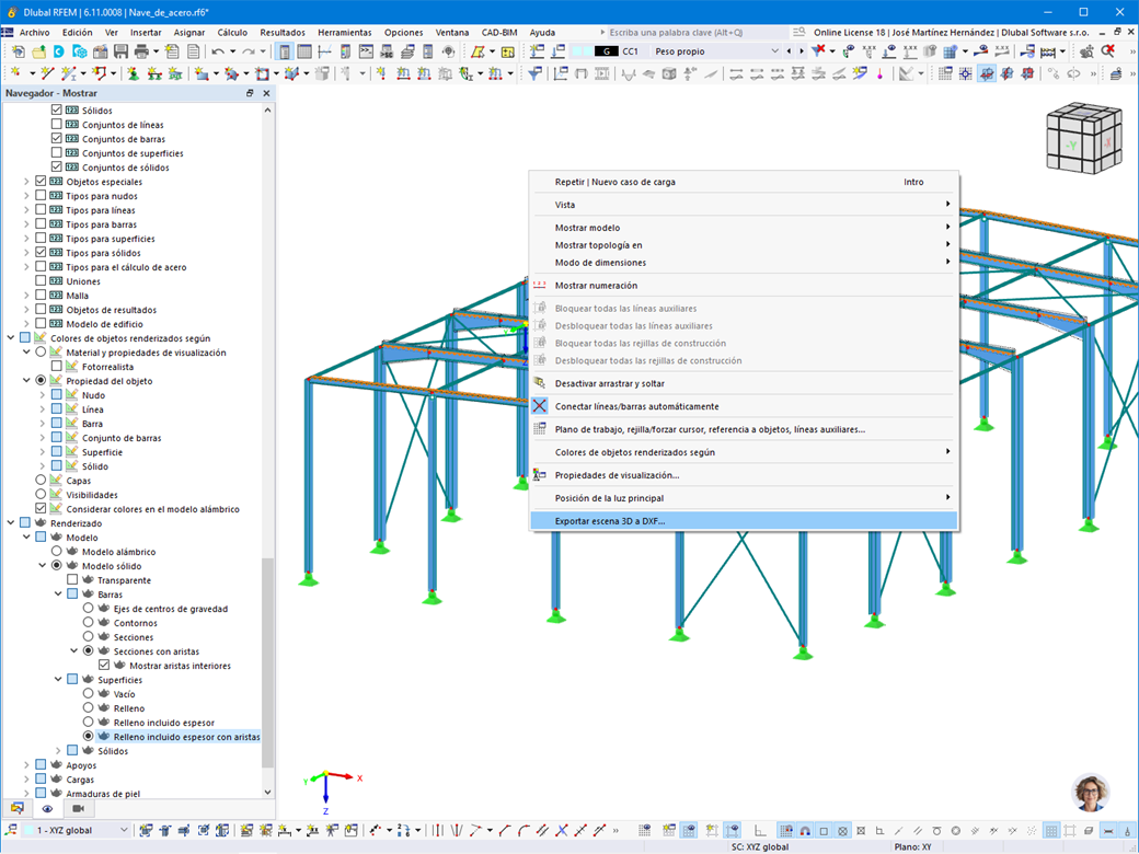 Exportación de escenas 3D en archivos DXF, incluyendo líneas y gráficos basados en la visibilidad en renderizado.