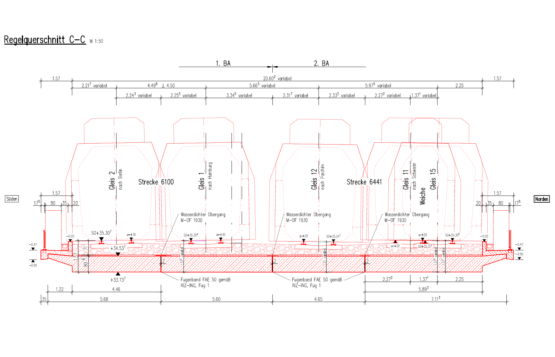 Dibujo técnico de la sección regular de un puente de Obermeyer Holding GmbH