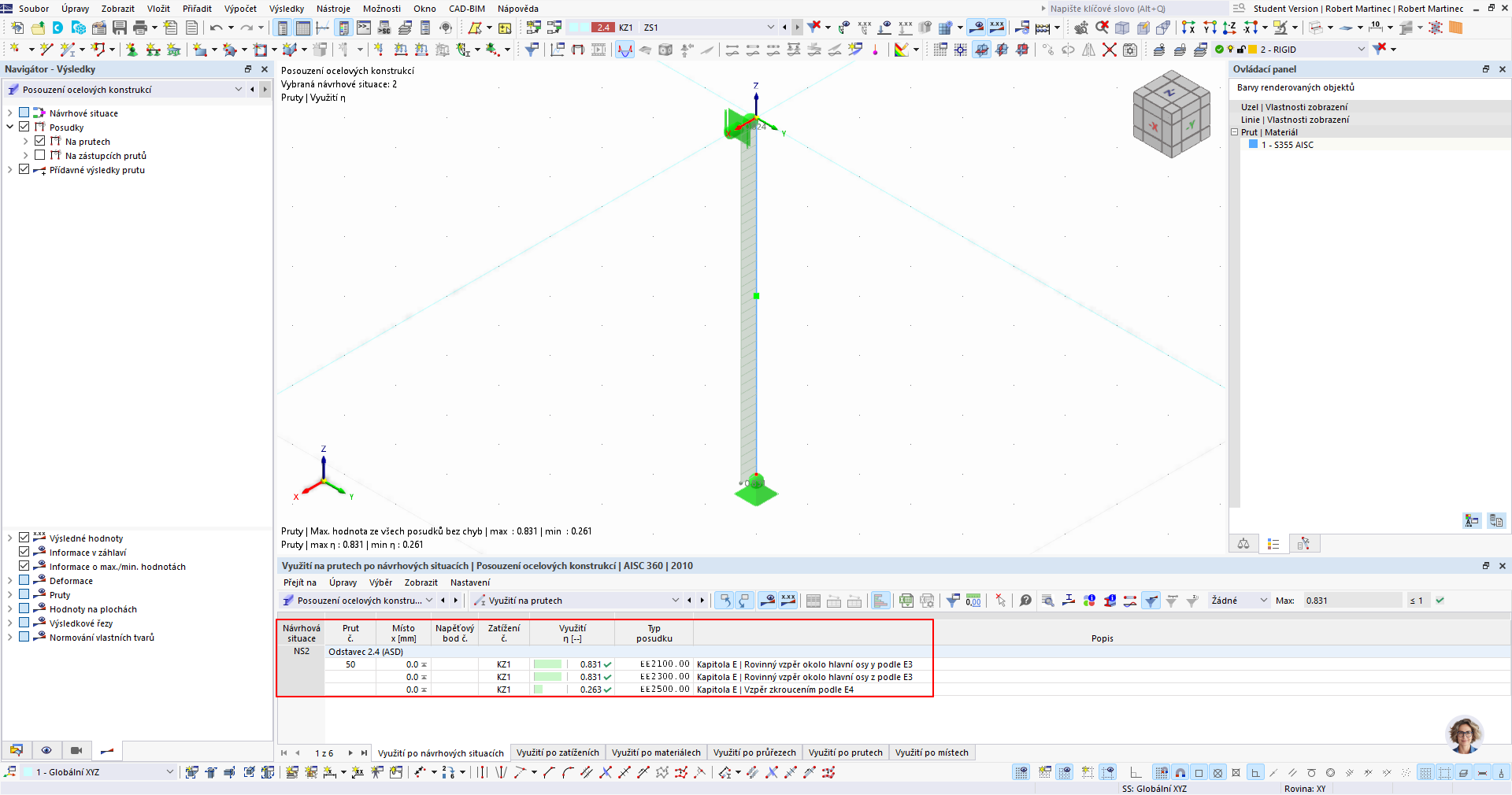 Desactivando el complemento del giro con alabeo torsional se procede a una comprobación según el capítulo E.