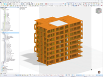 Vista de la sección 3D del modelo del edificio Heimdalsporten a lo largo del eje vertical con el software RFEM 6 por Ergodomus di Franco Piva.
