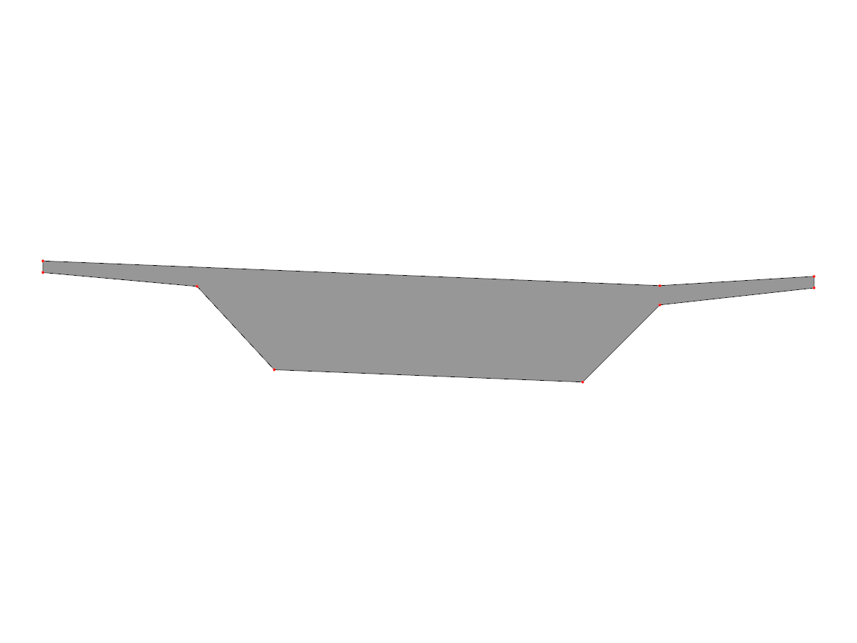 Sección transversal paramétrica de viga cajón unicelular para RSECTION. El modelo muestra una forma geométrica con nudos y bordes definidos para el análisis estructural.