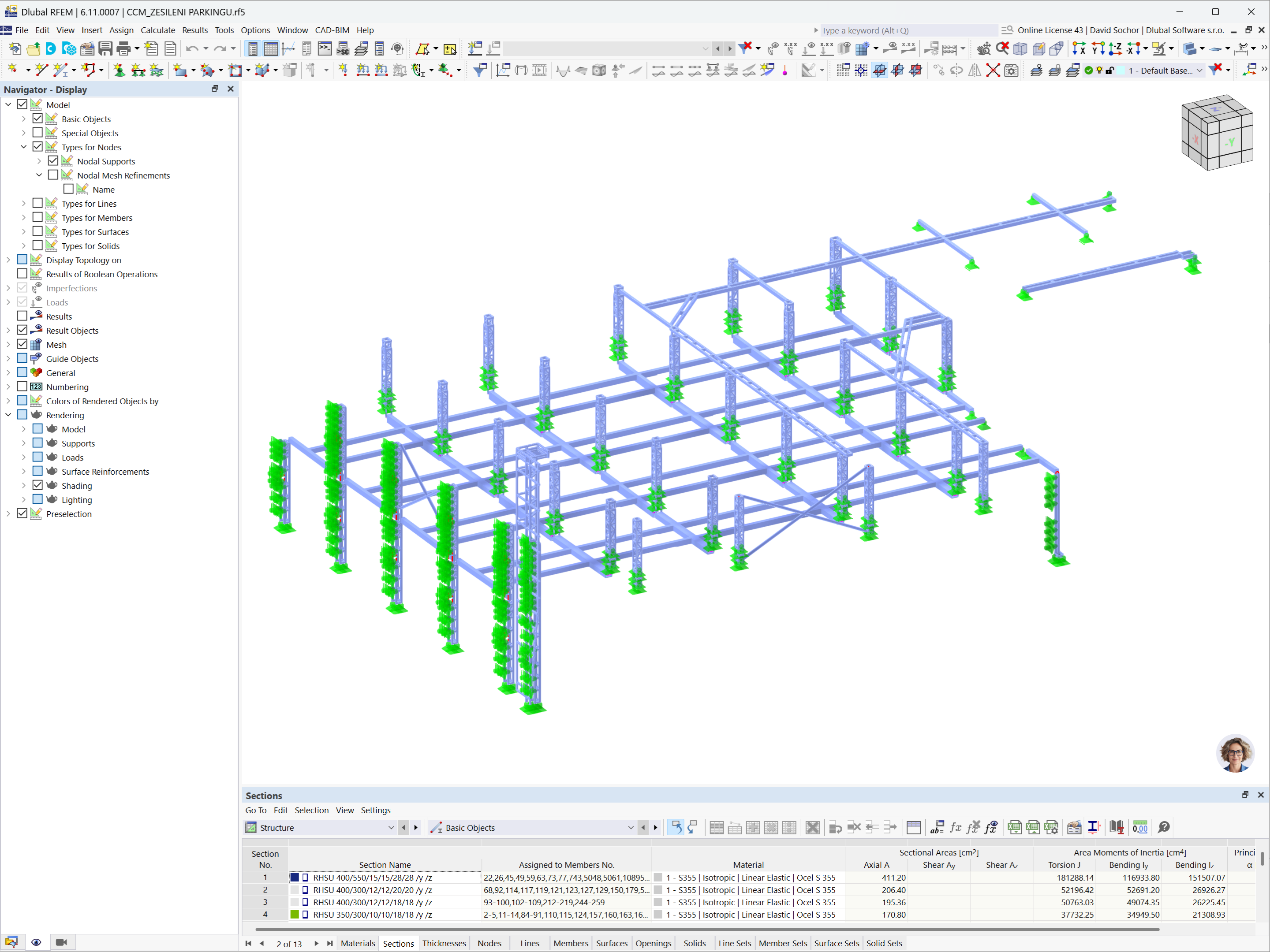 Modelo del refuerzo de la plataforma de estacionamiento en el Westfield Černý Most en Praga, creado con RFEM 6.