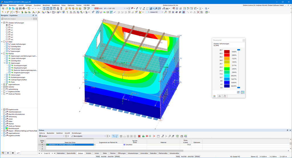 Diseño de superficies multicapa como la MLC según la norma CSA O86 utilizando el complemento Cálculo de madera en Dlubal Software.