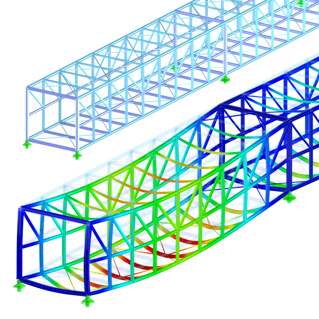 La imagen muestra el diseño estructural y análisis de un puente transportador de acero, destacando elementos clave y especificaciones de material.