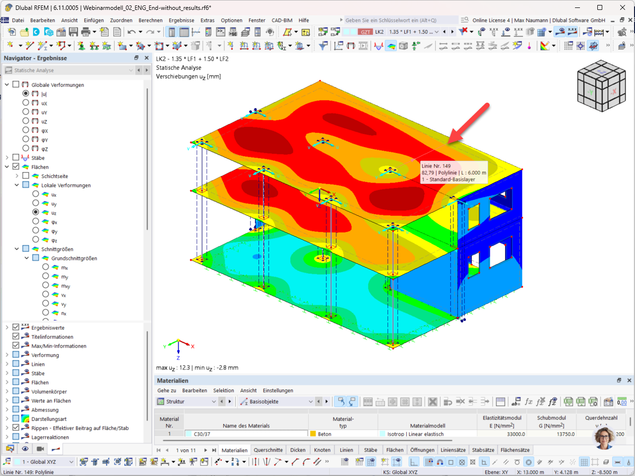 Modelo con flechas en la línea seleccionada