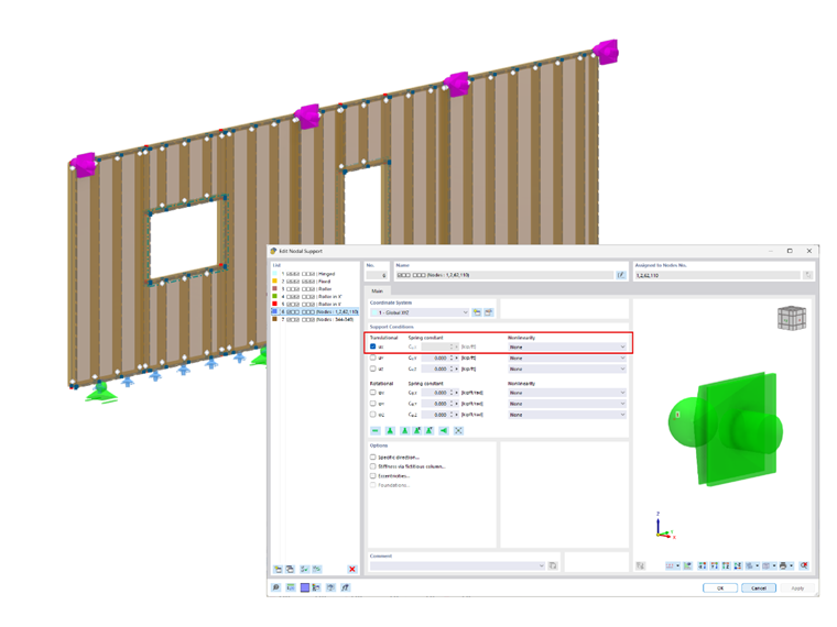 Parte superior de apoyo de nudo de muro de cortante