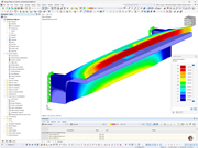 Visualización de la deformación de una viga de acero, analizada en el software RFEM.