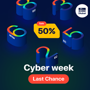 Visual promocional destacando las ofertas de última oportunidad de la Semana Cibernética. Uso de gráficos brillantes y llamativos para transmitir urgencia.