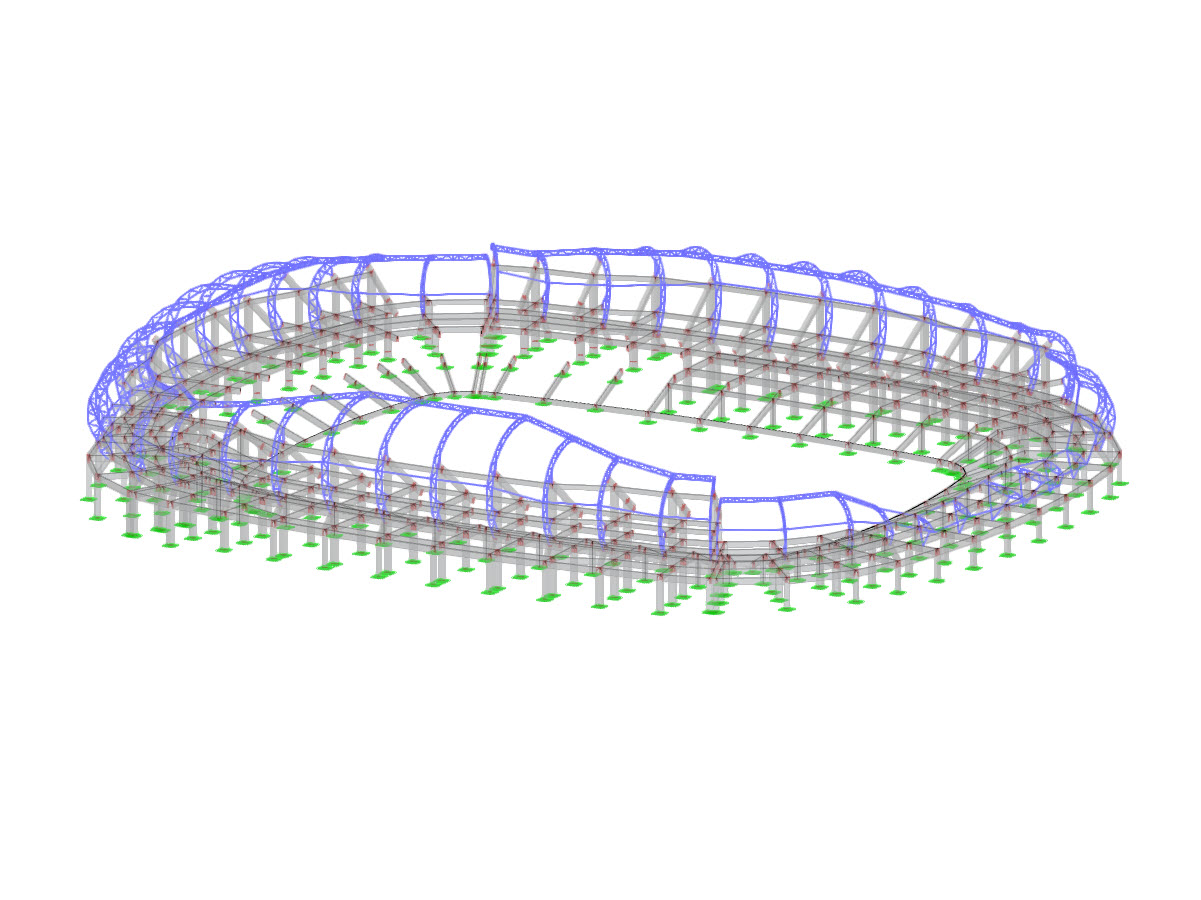 Vista del estadio de fútbol de Mazatlán en México, mostrando su compleja estructura arquitectónica.