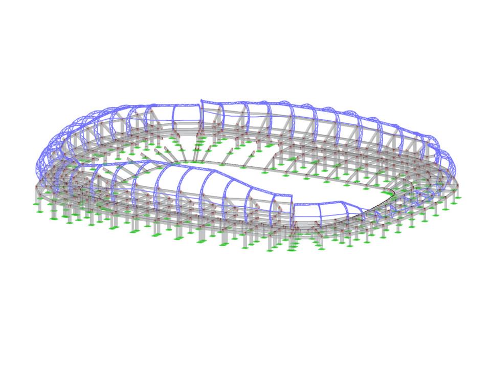 Vista del estadio de fútbol de Mazatlán en México, mostrando su compleja estructura arquitectónica.