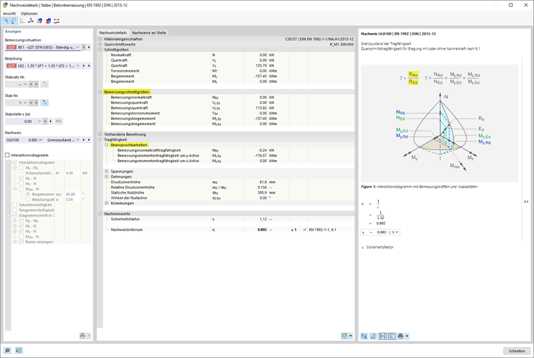 Detalles de verificación para el cálculo de hormigón de barras según las normas EN 1992 y DIN 2015-12