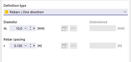 Tipo de definición | Barras de armadura - Dirección simple