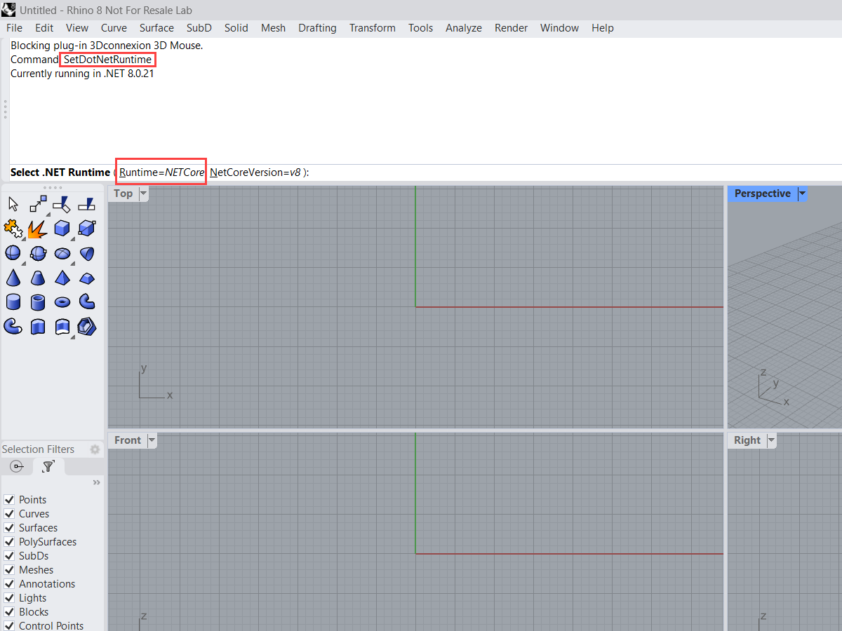 Configuración de DotNetRuntime en Rhino 8