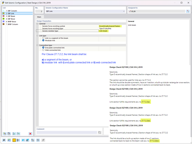 Pórticos con riostras excéntricas - Viga de enlace