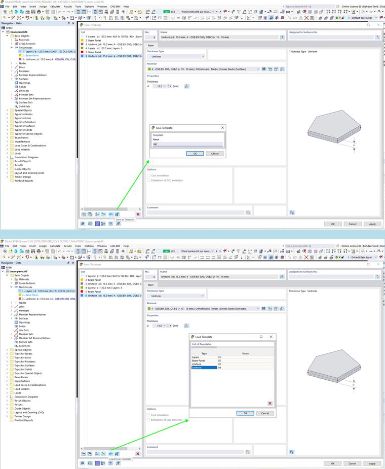 Espesor | Botón de Guardar y Cargar plantilla