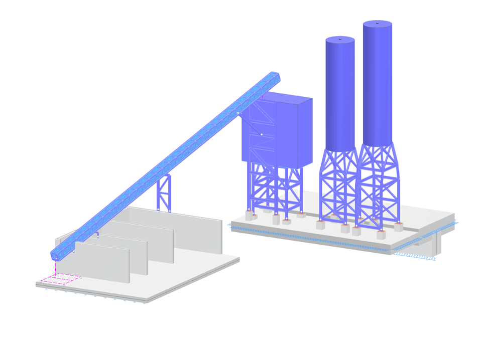 Proceso de mezcla moderno en una planta de concreto con grandes silos y cintas transportadoras