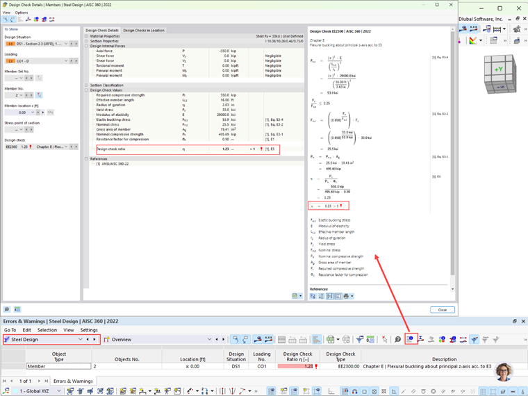 Resultado del cálculo de acero de un pilar sin arriostrar