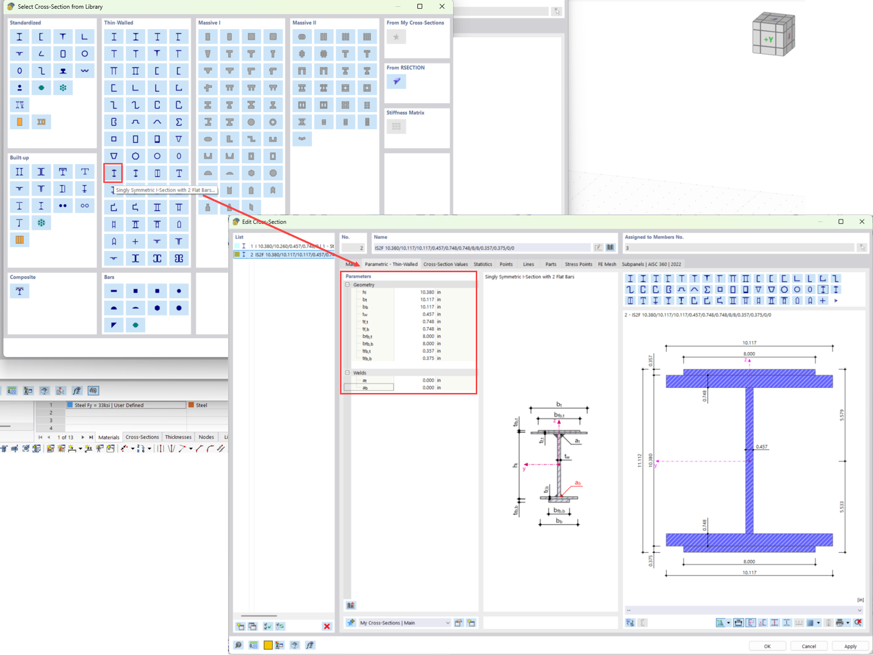 Sección definida por el usuario de pilar de W10X66 reforzada
