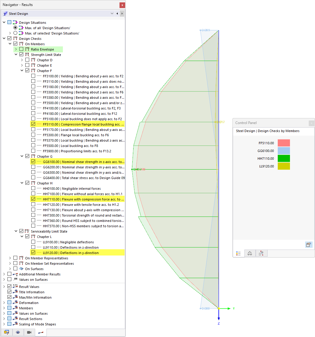 Mostrar proporciones de armado por tipo de verificación en barras