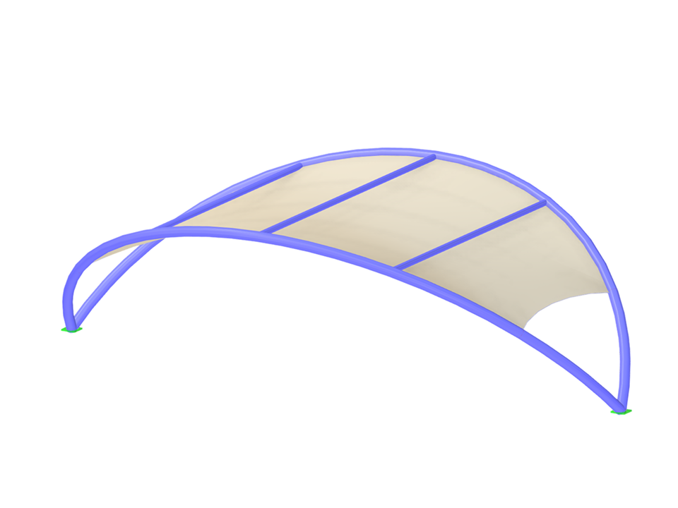 Estructura de membrana textil sobre un pórtico de acero. Uso del complemento Búsqueda de forma en RFEM 6