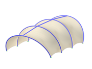 Estructura de membrana textil sobre un marco de soporte de acero. Usando complemento Búsqueda de forma en RFEM 6