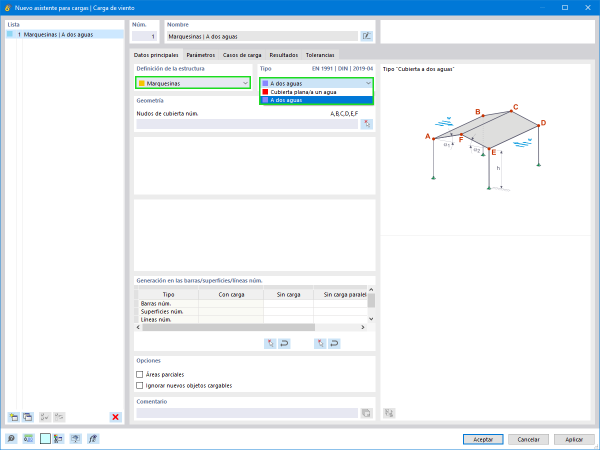 Generación de cargas de viento para marquesinas según EN 1991.