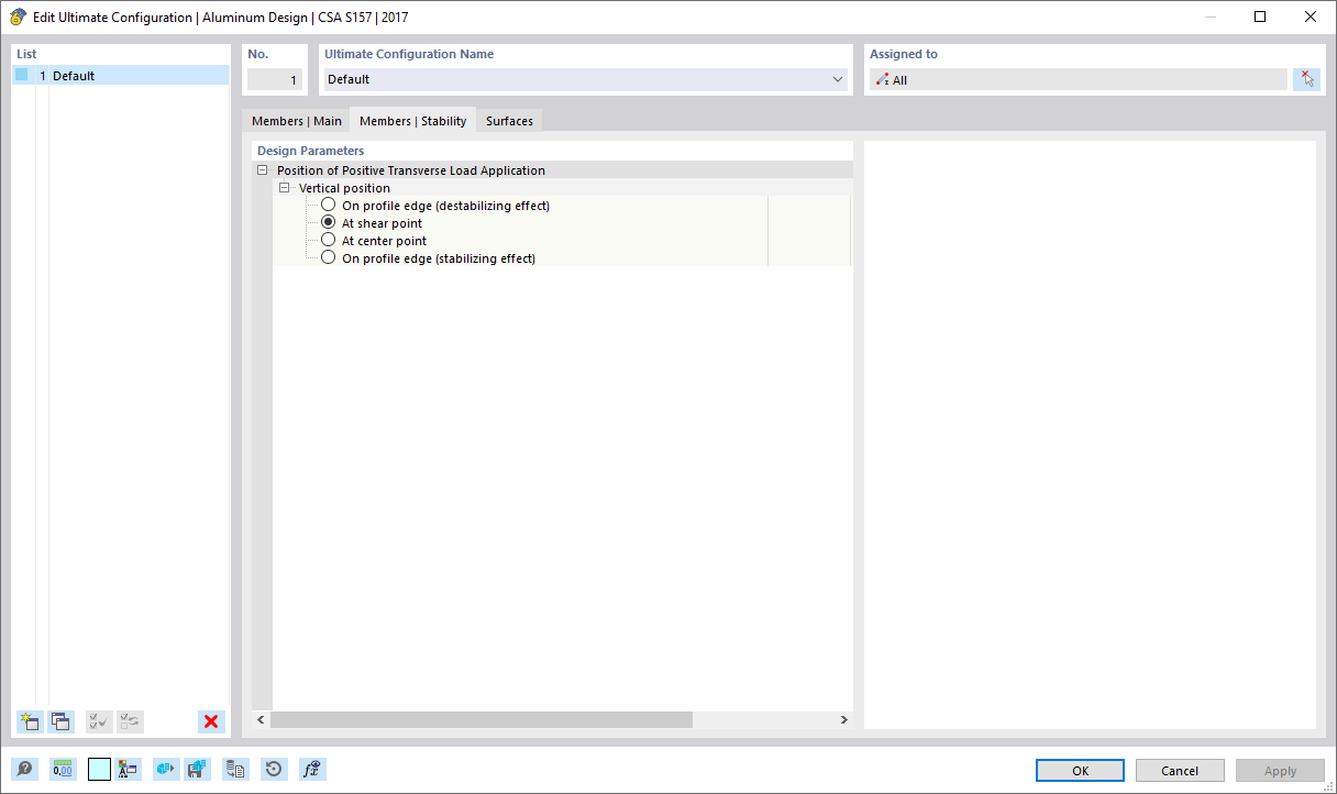 Cuadro de diálogo "Editar configuración de ELU", pestaña "Barras | Estabilidad"