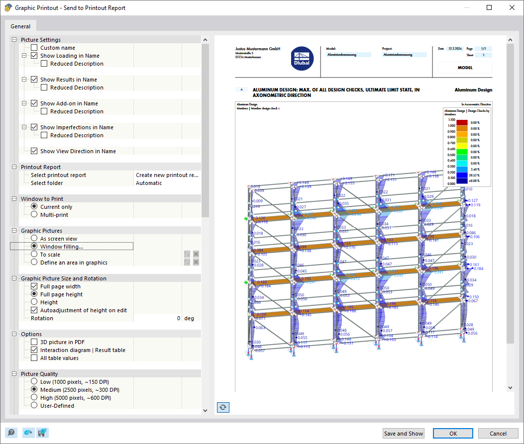 Impresión gráfica - Impresión múltiple para resultados de complemento - Cálculo de aluminio