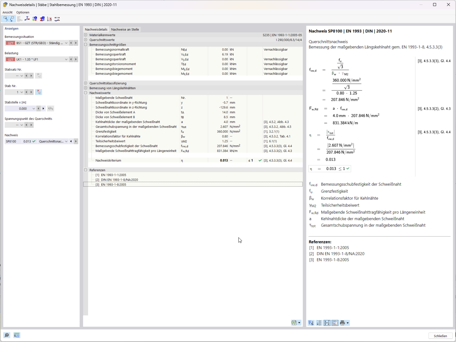 Detalles de verificación: cordón en V
