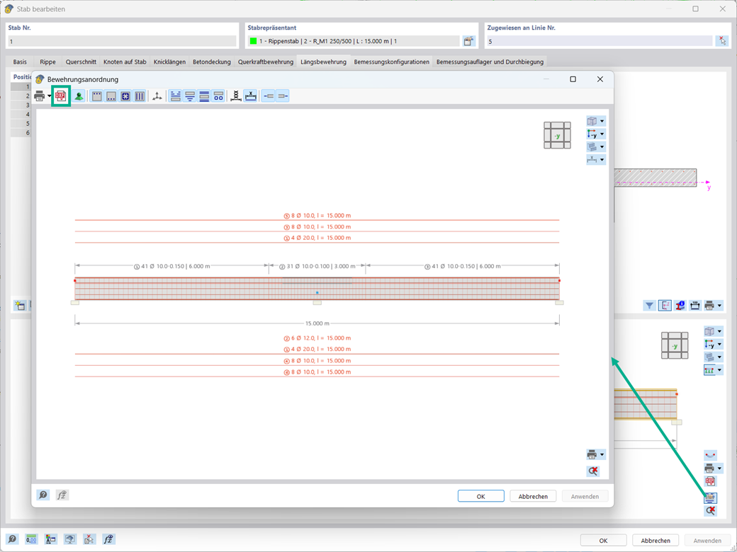 Disposición de armaduras exportada como archivo DXF 2D, con soporte del dimensionamiento de hormigón.