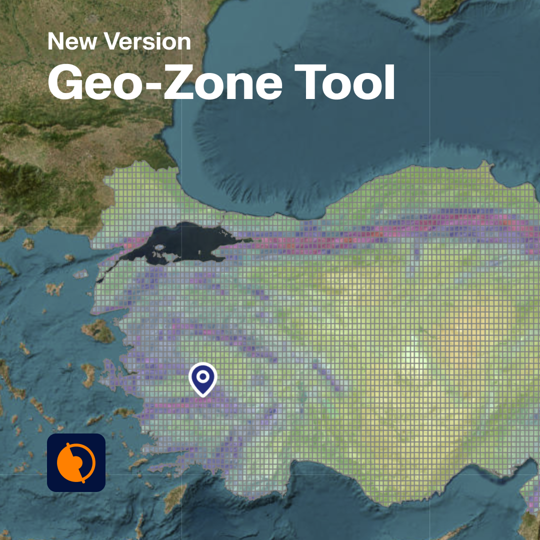 Interfaz de la herramienta Geo-Zone que muestra diversas áreas geográficas para parámetros de análisis estructural.