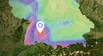 Ilustración de mapas de geo-zonas de nieve, viento y sismicidad en una versión móvil que muestra varias regiones y datos.