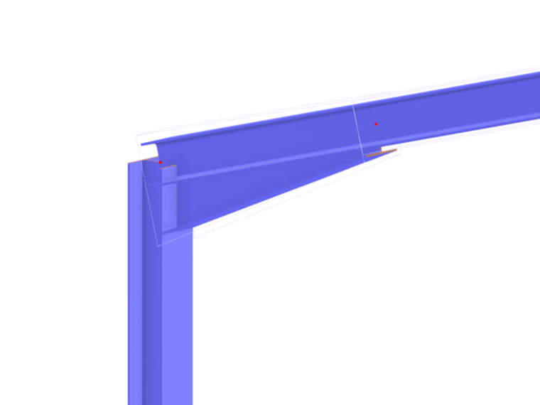 RFEM 6 modelo con un detalle de estructura de acero refinado muestra una sección de viga abotonada en un soporte.
