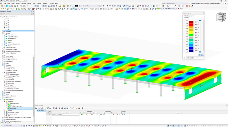 Modelo 3D de losa monolítica de hormigón armado con cálculo de punzonamiento y optimización de armaduras según RFEM 6.