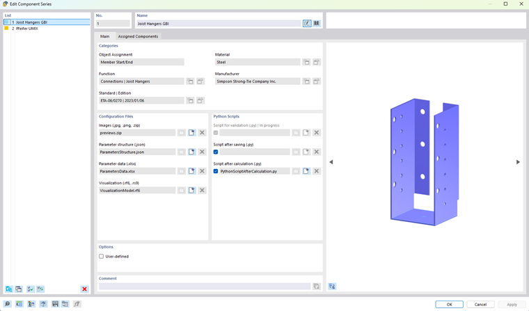 Funciones avanzadas dentro del cuadro de diálogo de componentes para el modelado de estructuras complejas en RFEM.
