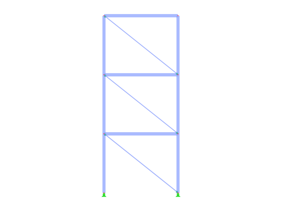 Estructura de acero con arriostramiento diagonal simple, niveles de planta variables y alturas de piso variables.