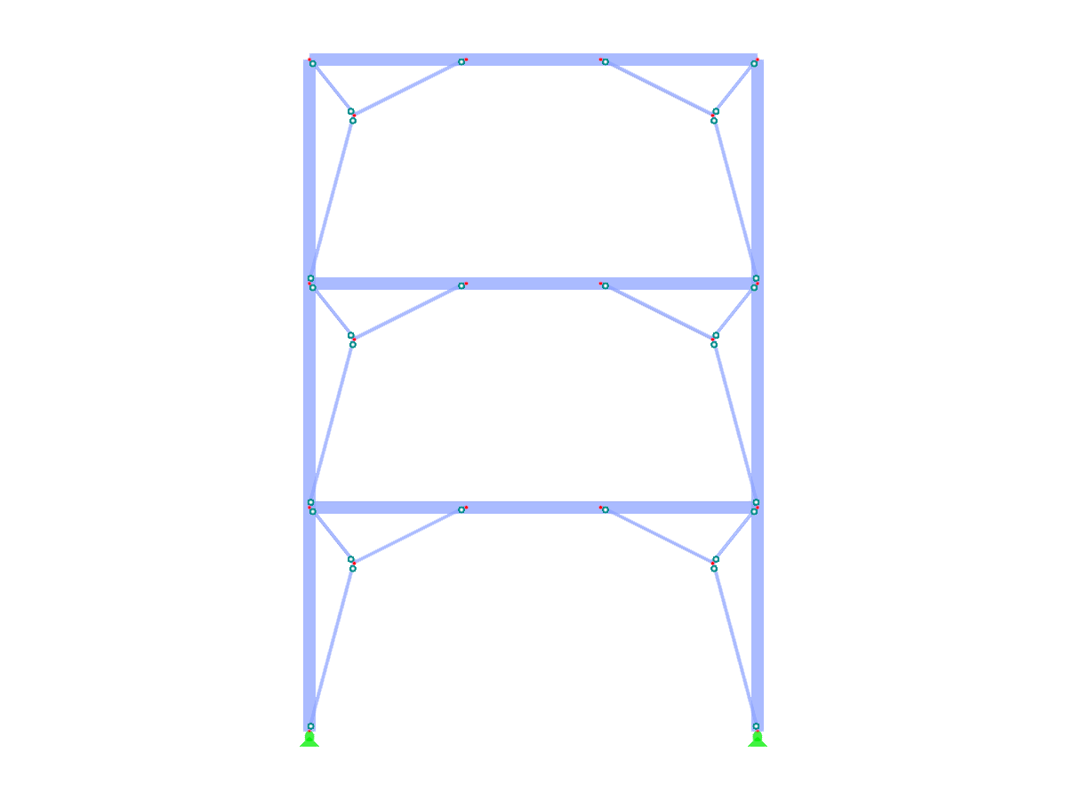 Diseño de un sistema de arriostramiento simétrico para una estructura de acero que demuestra la estabilidad estructural y la optimización de cargas.