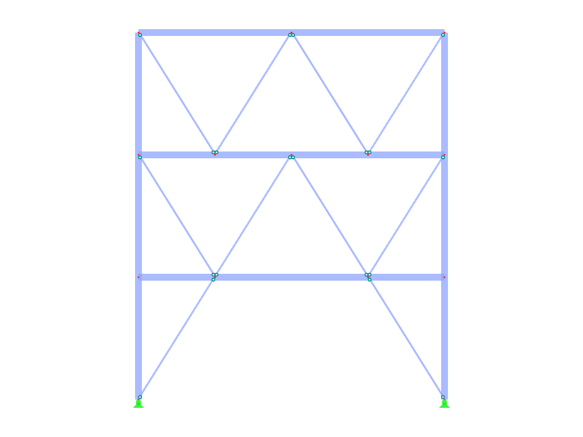 Sistema de arriostramiento en W en una estructura de acero con números de pisos y alturas variables.