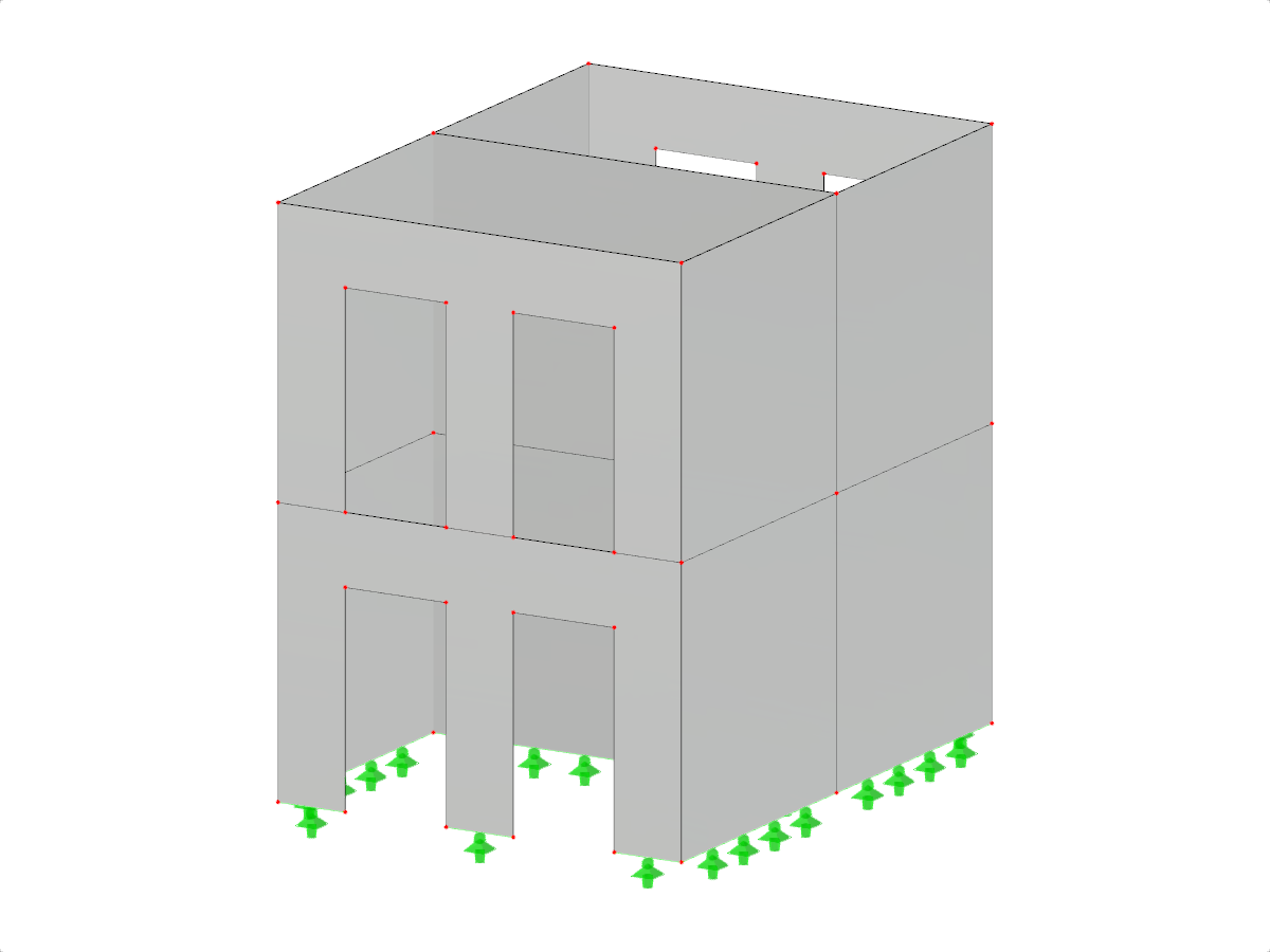 Una visualización estructural que muestra pilas de muros de doble celda con un número variable de plantas, ilustrando la variabilidad de diseño en la construcción.