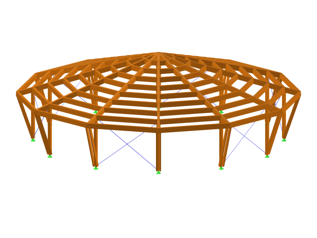 Vista general de una nave de madera en rollo que muestra su diseño estructural y composición únicos.