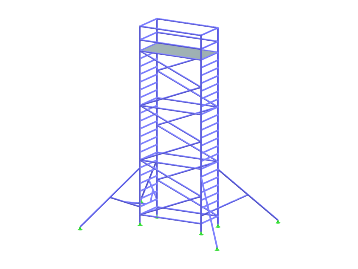 Vista detallada de una estructura de andamio de torre única que muestra su diseño y elementos estructurales.