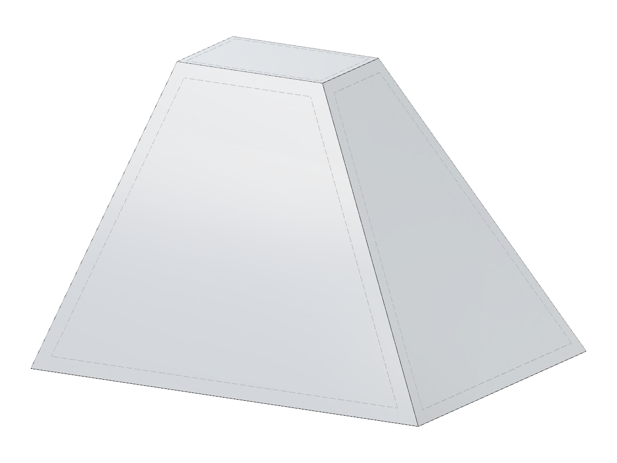 Vista detallada de un modelo de tronco rectangular asimétrico que muestra su análisis estructural, centrándose en la geometría compleja y las condiciones de apoyo.