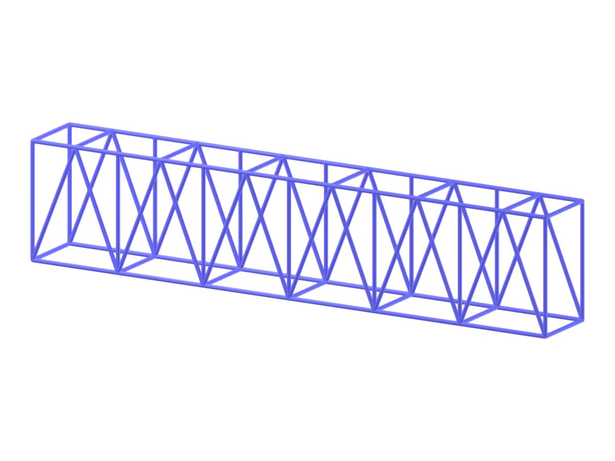 Vista detallada de una estructura de celosía 3D rectangular destacando las conexiones de nudos y el análisis de distribución de cargas.